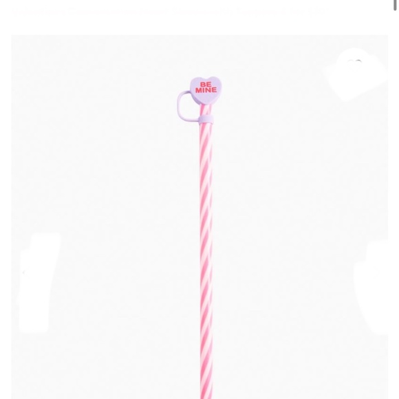 New with tags pink striped straw, purple BE MINE straw topper 30-40 oz tumblers - Picture 2 of 3